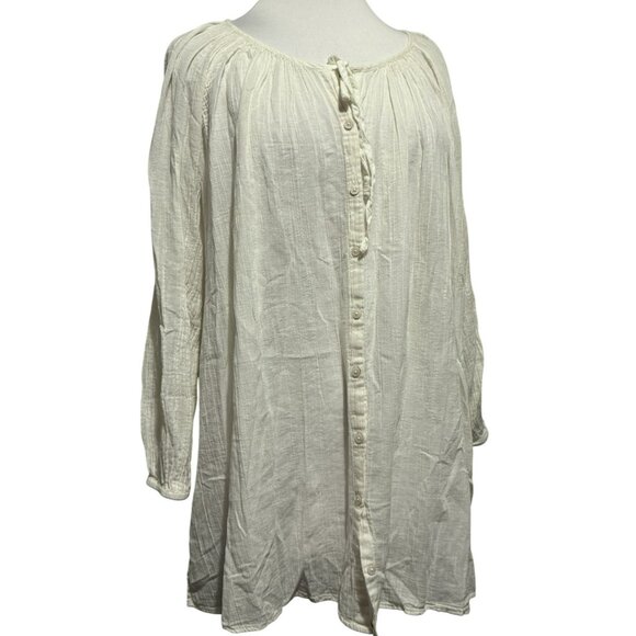 Aerie Oversized Cotton Gauze Button Down Full Sleeve Neutral Shirt Sz M Boho - Picture 1 of 6